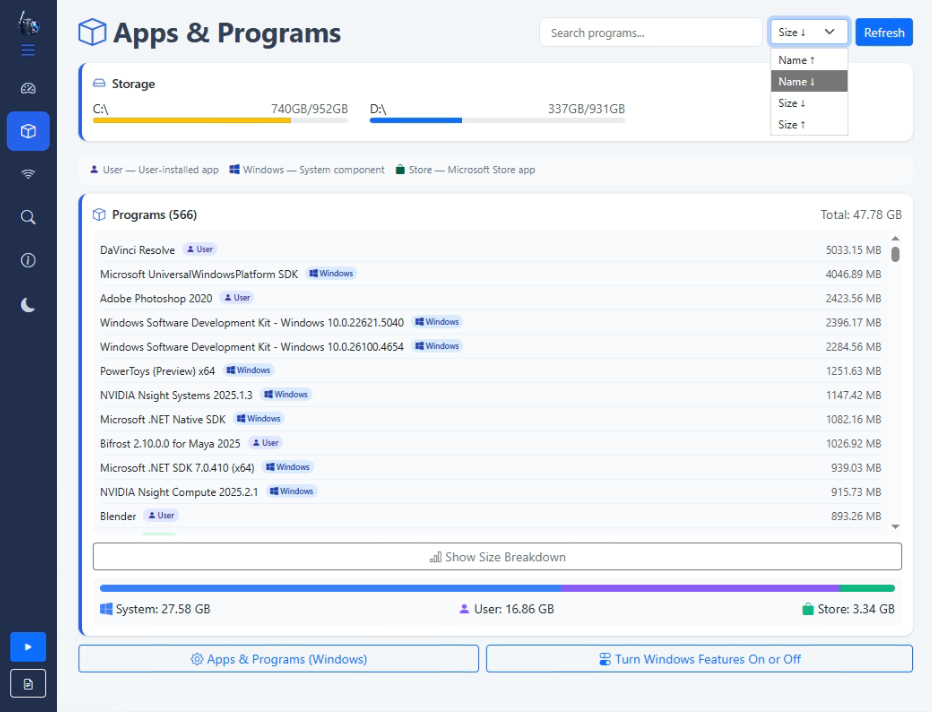 Apps and programs page