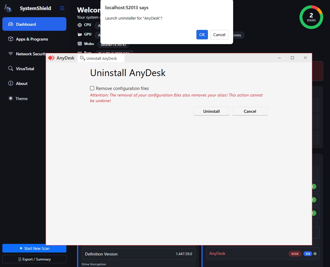 Uninstall prompt from SystemShield